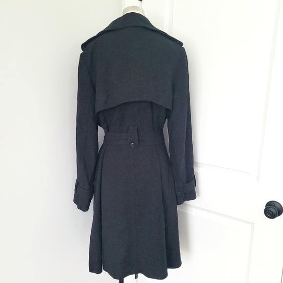 H&M Black Wool Blend Trench Coat Fall Going Out Party Preppy Spring Winter Work - Picture 3 of 7